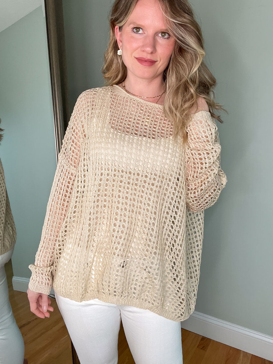 Taupe Long Sleeve Open Knit Sweater