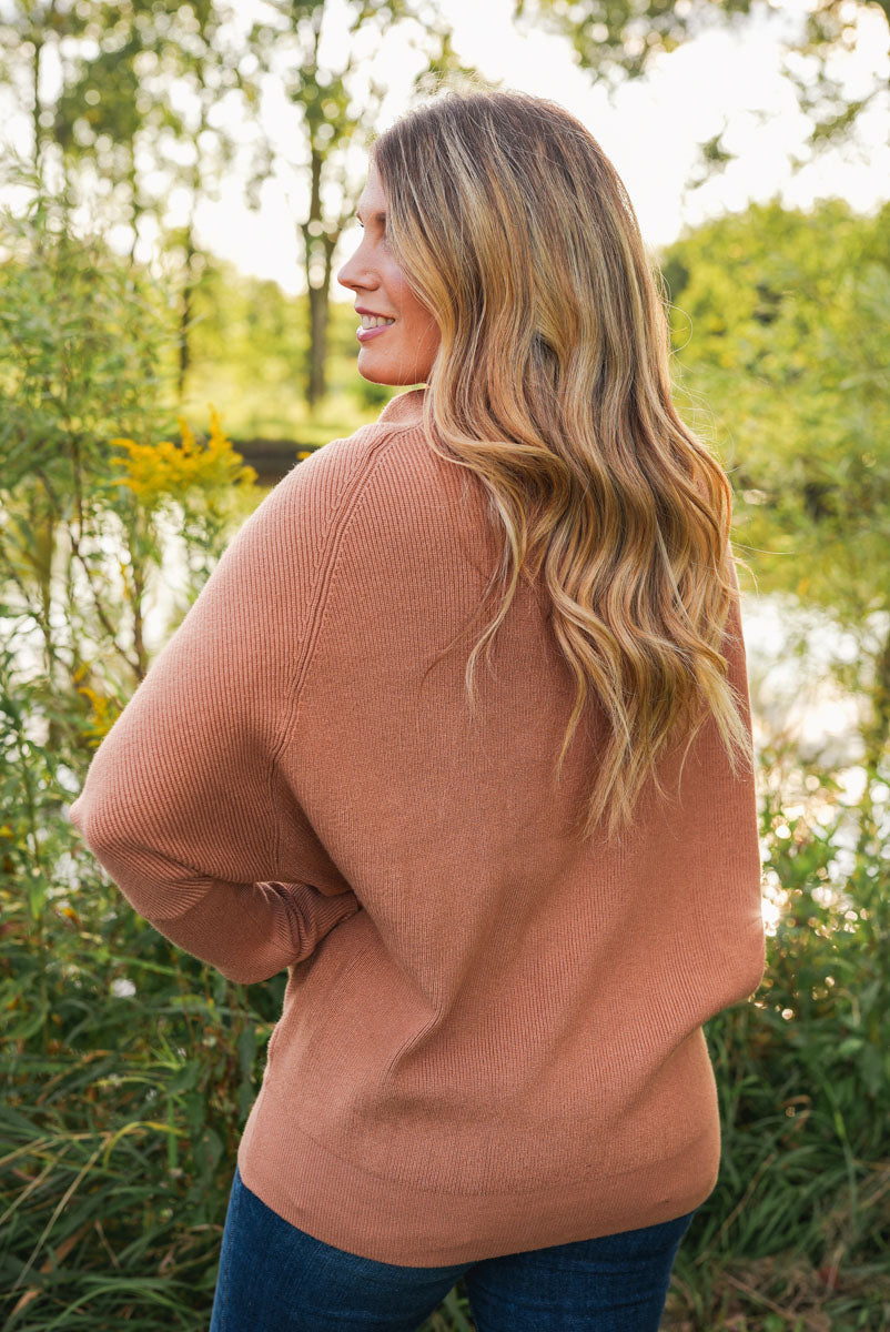 High Neck Dolman Sleeve Sweater in Toast