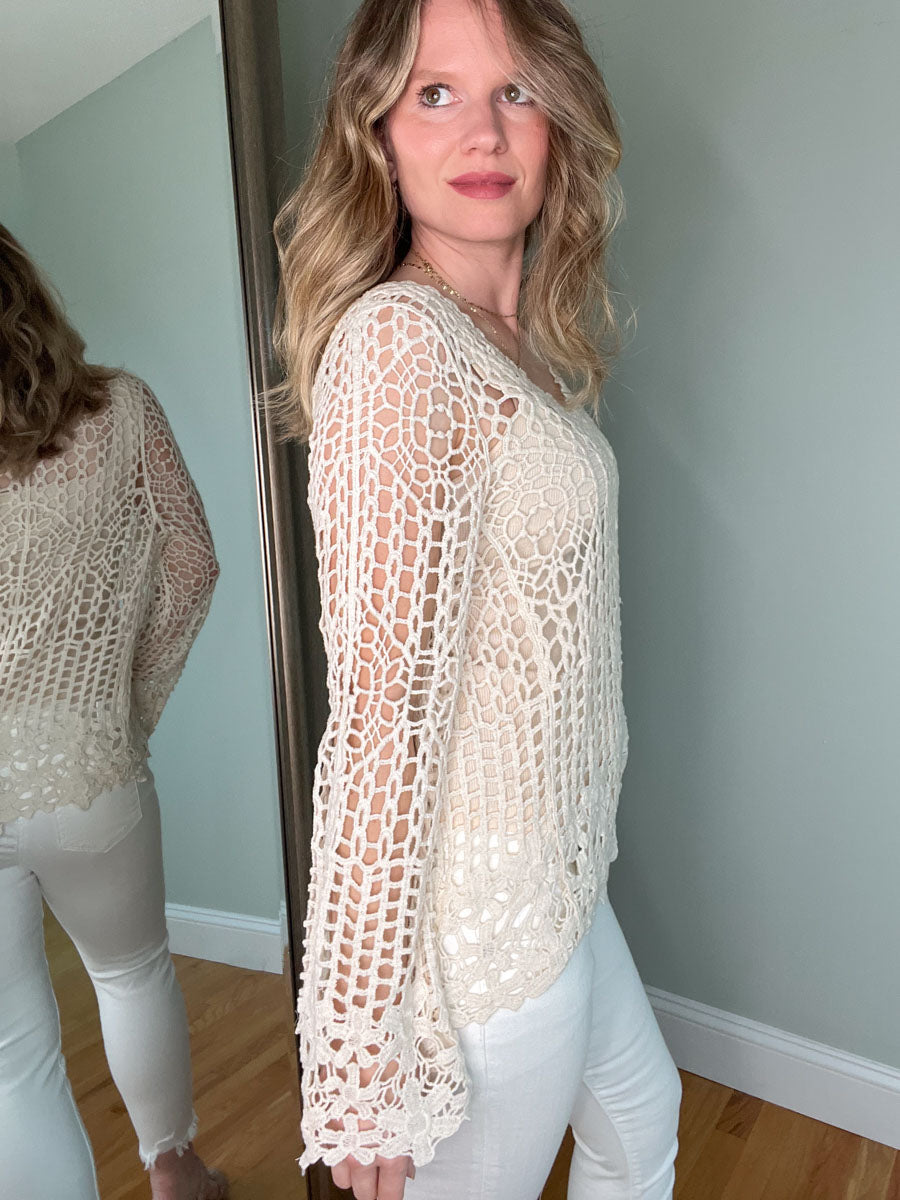Floral Crochet Top in Natural