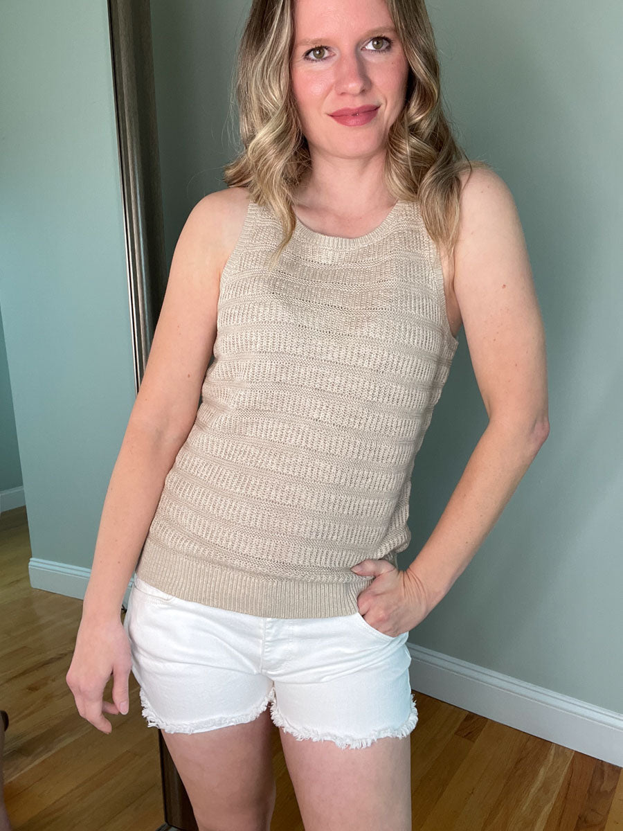 Thread and Supply Amber Tank Top | Crochet Knit Tank Top in Taupe